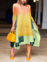 Patchwork Maxi Dress with A-line silhouette and three-quarter sleeves - View 8 | Lwiis