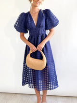 Plaid V-Neck Midi Dress - View 15 | Lwiis