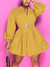 Puffy sleeve belted dress - View 14 | Lwiis