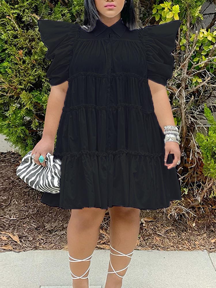 Puff sleeve collared mini dress - View 15 | Lwiis