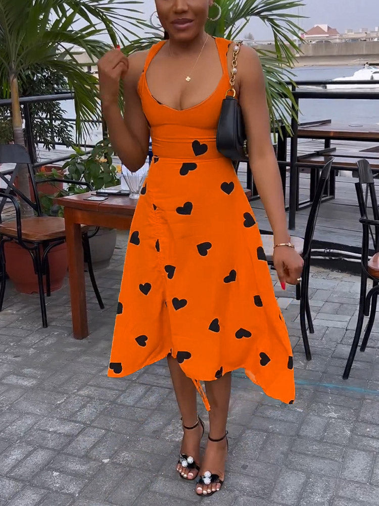 Heart printed ruched midi dress - View 11 | Lwiis