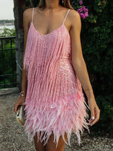 Sequin Feather Mini Dress - View 19 | Lwiis