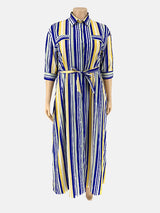 Striped Belted Shirt Maxi Dress - View 6 | Lwiis