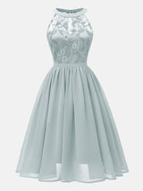 Lace Bodice Chiffon Sleeveless Midi Dress - View 16 | Lwiis