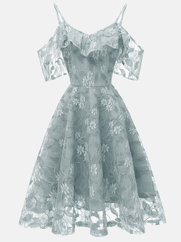 Floral Lace A-Line Midi Dress - View 11 | Lwiis