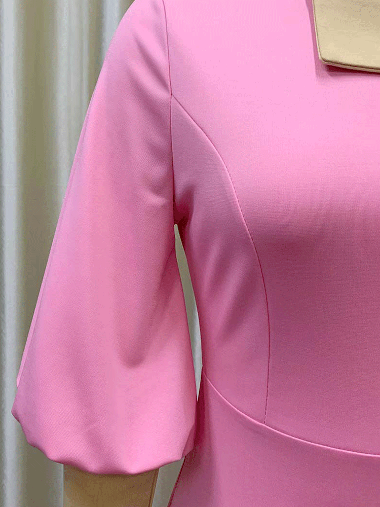 One Shoulder Midi Dress with Puff Sleeves - View 6 | Lwiis