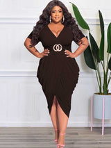 Ruched V-Neck Midi Dress - View 13 | Lwiis