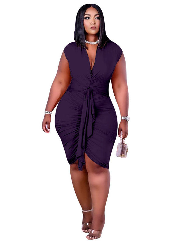 Ruched V-Neck Midi Dress - View 10 | Lwiis