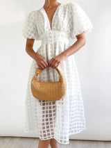 Plaid V-Neck Midi Dress - View 10 | Lwiis