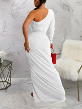 One Shoulder Ruched Jersey Knit Dress - View 9 | Lwiis