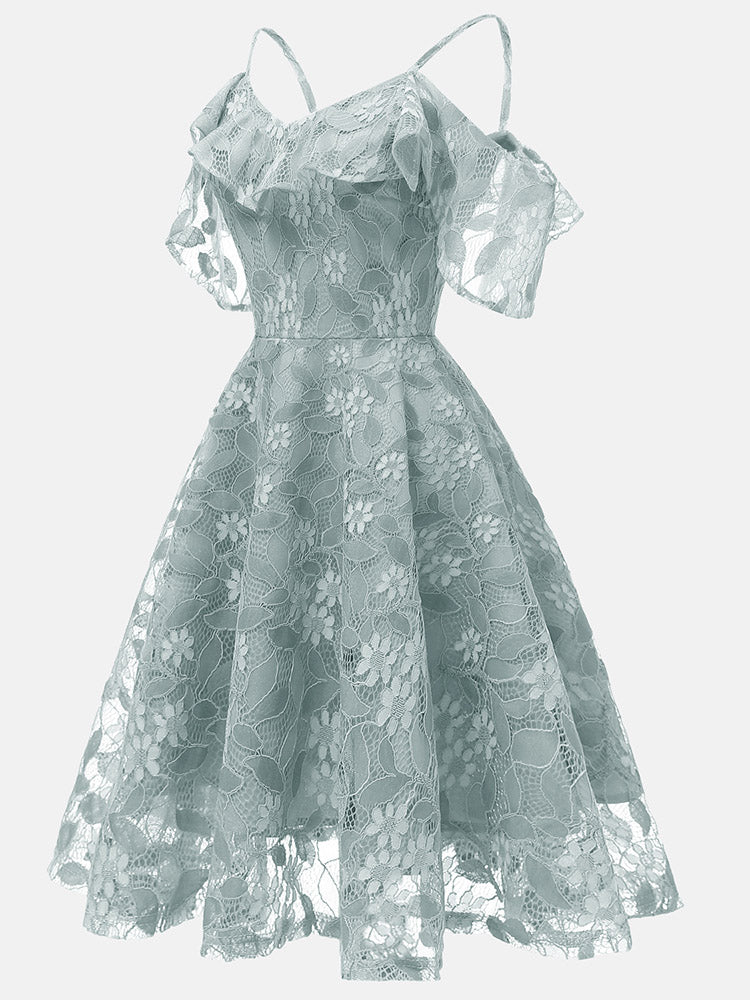Floral Lace A-Line Midi Dress - View 12 | Lwiis