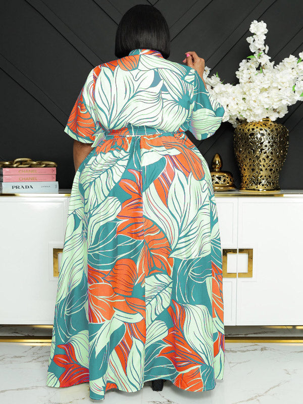 Printed V-neck maxi dress with short sleeves and a belted waist - View 18 | Lwiis