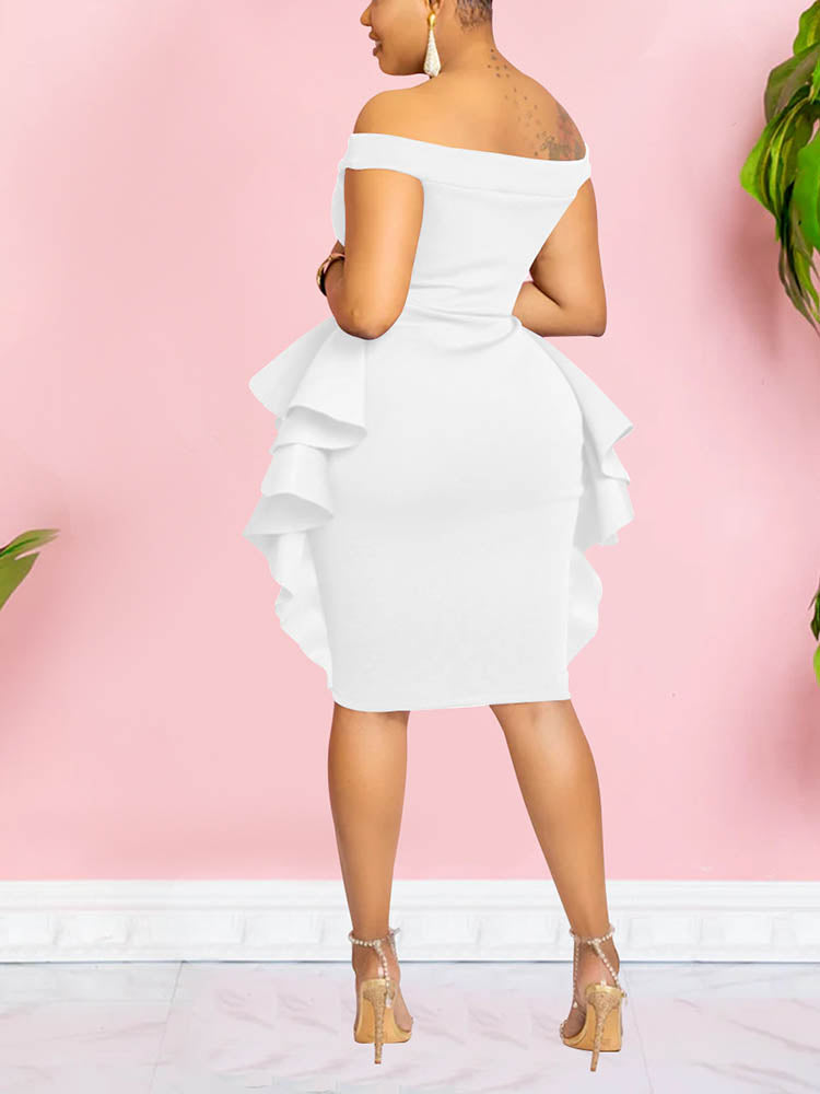 Off Shoulder Ruffle Midi Dress - View 8 | Lwiis