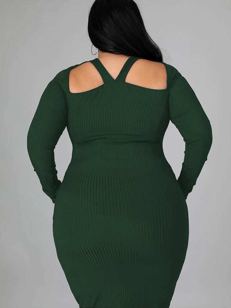 Ribbed Cut-Out Halter Midi Dress - View 12 | Lwiis
