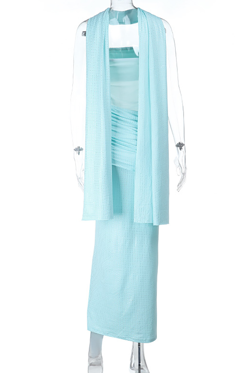 Strapless ruched mesh maxi dress with sequin embellishments - View 8 | Lwiis