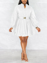 Puffy sleeve belted dress - View 33 | Lwiis