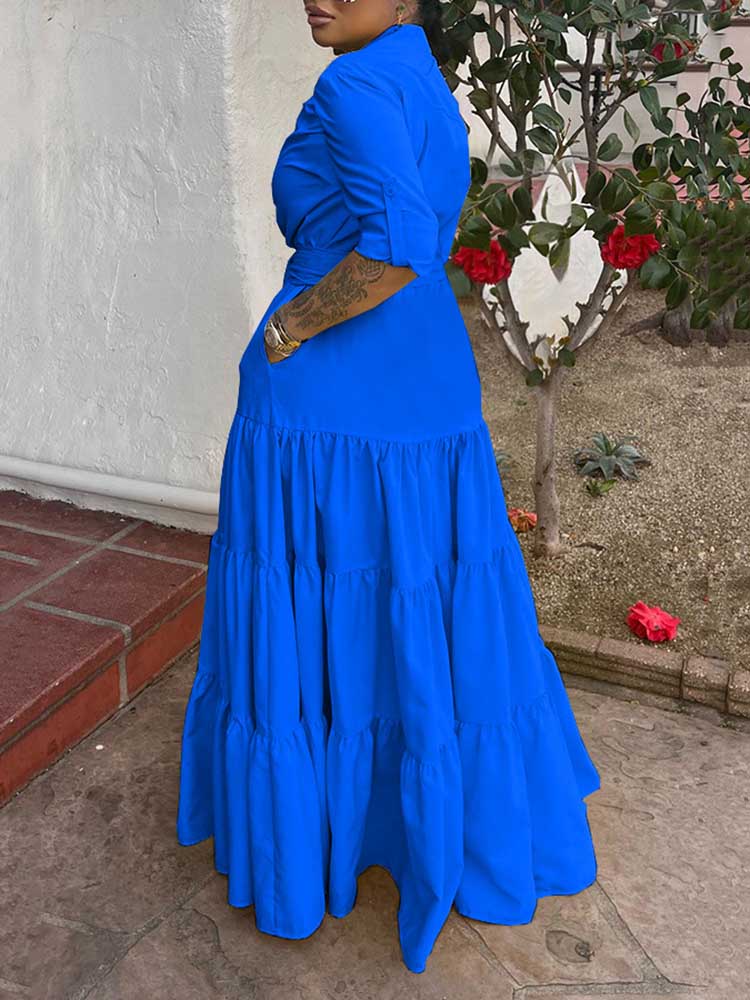 Maxi dress with ruffle hem and belted waist - View 6 | Lwiis