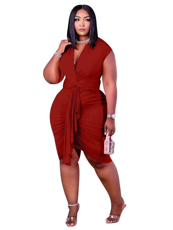 Ruched V-Neck Midi Dress - View 9 | Lwiis