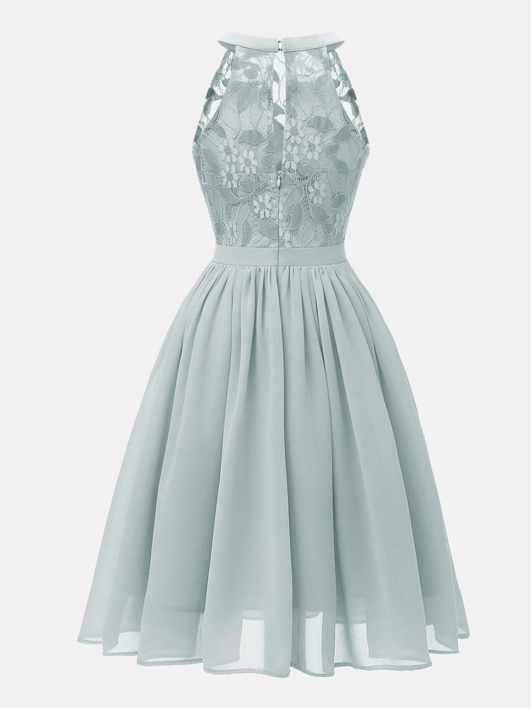 Lace Bodice Chiffon Sleeveless Midi Dress - View 18 | Lwiis