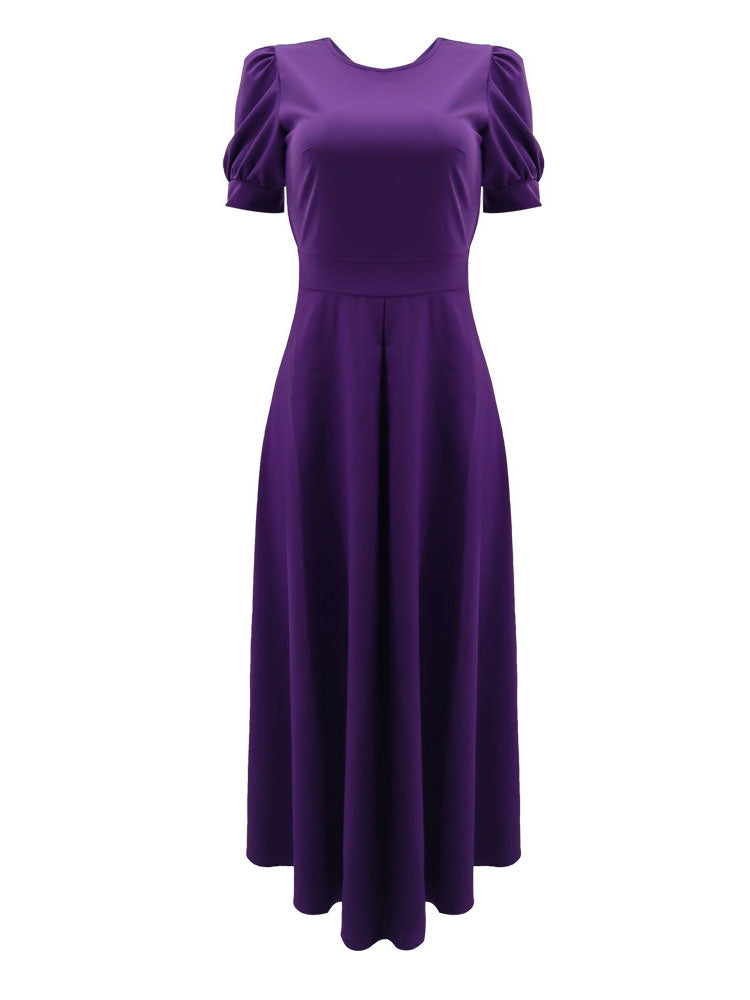 Puff Sleeve Cut-Out Back Dress - View 11 | Lwiis
