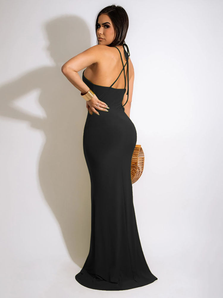 Mermaid halter neck maxi dress - View 8 | Lwiis