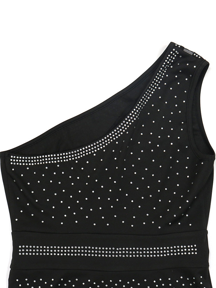 One shoulder maxi dress with rhinestone embellishments - View 6 | Lwiis