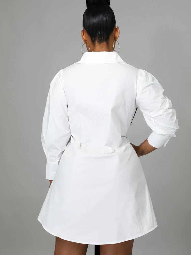 Patchwork Lace Up Shirt Dress - View 8 | Lwiis