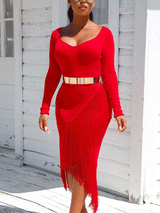 Fitted Tassel Midi Dress - View 6 | Lwiis