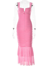 Mermaid Ruched Mesh Maxi Dress - View 7 | Lwiis