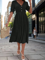 V-neck midi dress with puff sleeves - View 6 | Lwiis
