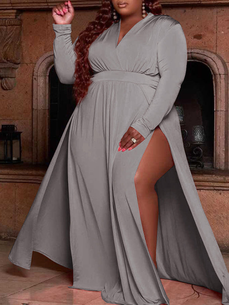Solid Color High Slit Maxi Dress - View 8 | Lwiis