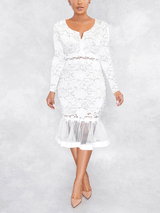 Lace Fishtail Midi Dress with Zipper Back - View 6 | Lwiis