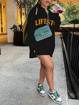 Oversized Letter Graphic Sweater Dress - View 8 | Lwiis