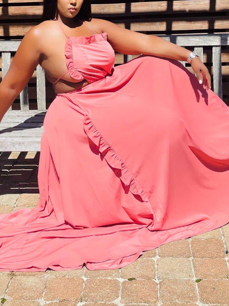 Ruffle Halter Maxi Dress - View 8 | Lwiis