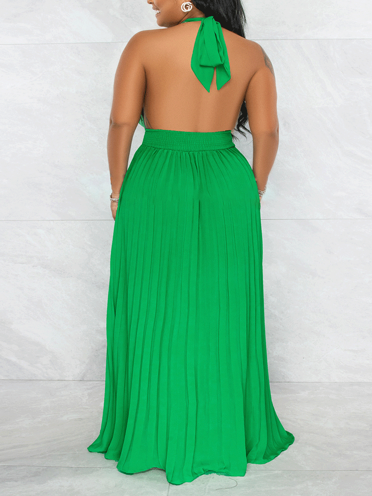 Halter Neck Chiffon Maxi Dress - View 6 | Lwiis
