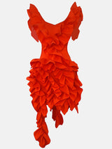 Orange ruffled mini dress with an asymmetrical hem