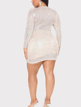 V-neck long sleeve sequin dress with twist front - View 8 | Lwiis