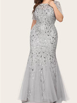 Sequin leaf pattern mermaid maxi dress with scoop neck - View 27 | Lwiis