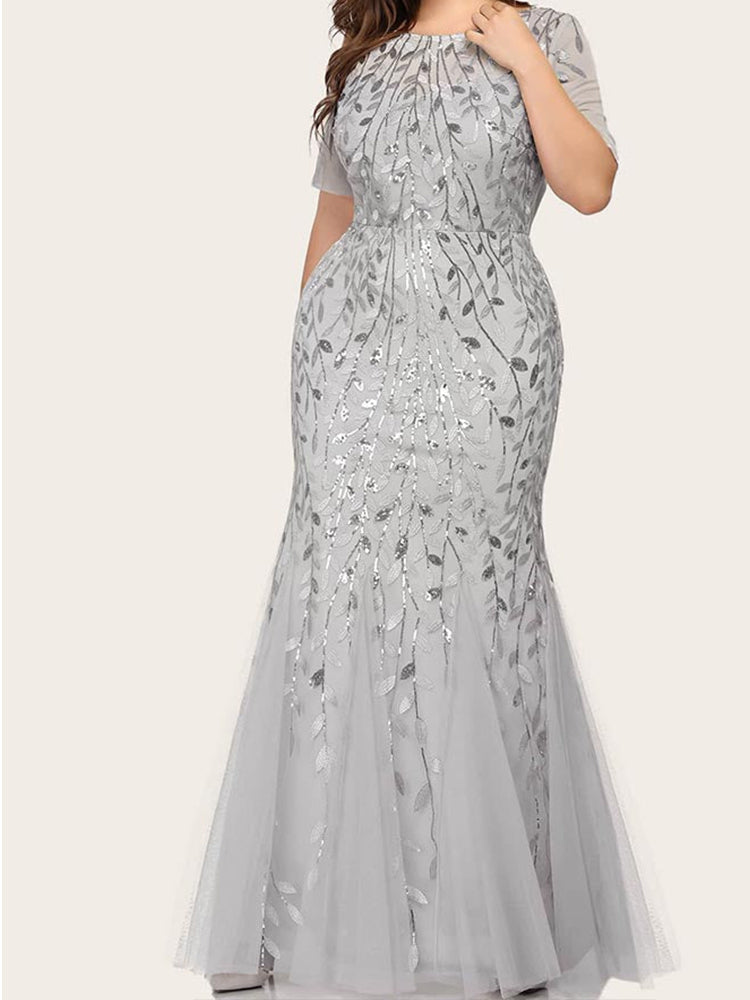 Sequin leaf pattern mermaid maxi dress with scoop neck - View 27 | Lwiis