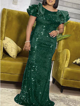 Sequin fishtail maxi dress with patchwork sleeves - View 11 | Lwiis