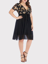 Floral Lace V-Neck Chiffon Party Dress - View 9 | Lwiis