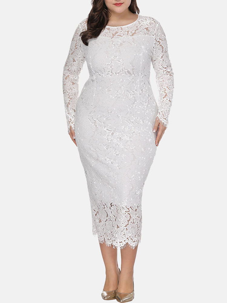 woman in white long sleeve lace dress