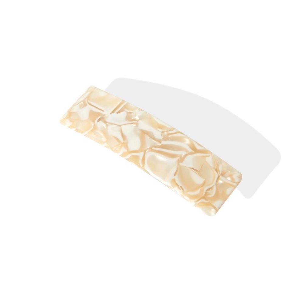 Rectangular barrette with a beige marbled pattern, shown from the top.
