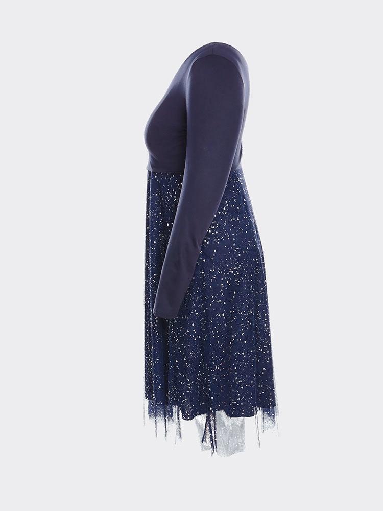 Sparkle Mesh V-Neck Midi Dress - View 6 | Lwiis
