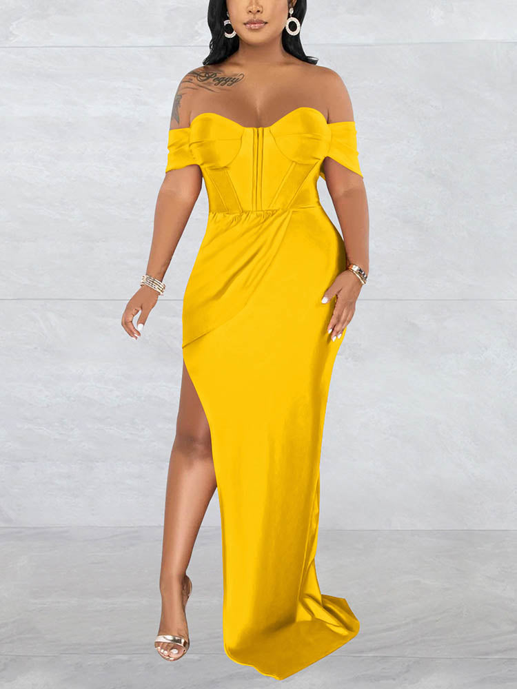 Off-shoulder maxi dress with high slit - View 11 | Lwiis