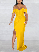 Off-shoulder maxi dress with high slit - View 11 | Lwiis