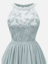 Lace Bodice Chiffon Sleeveless Midi Dress - View 19 | Lwiis