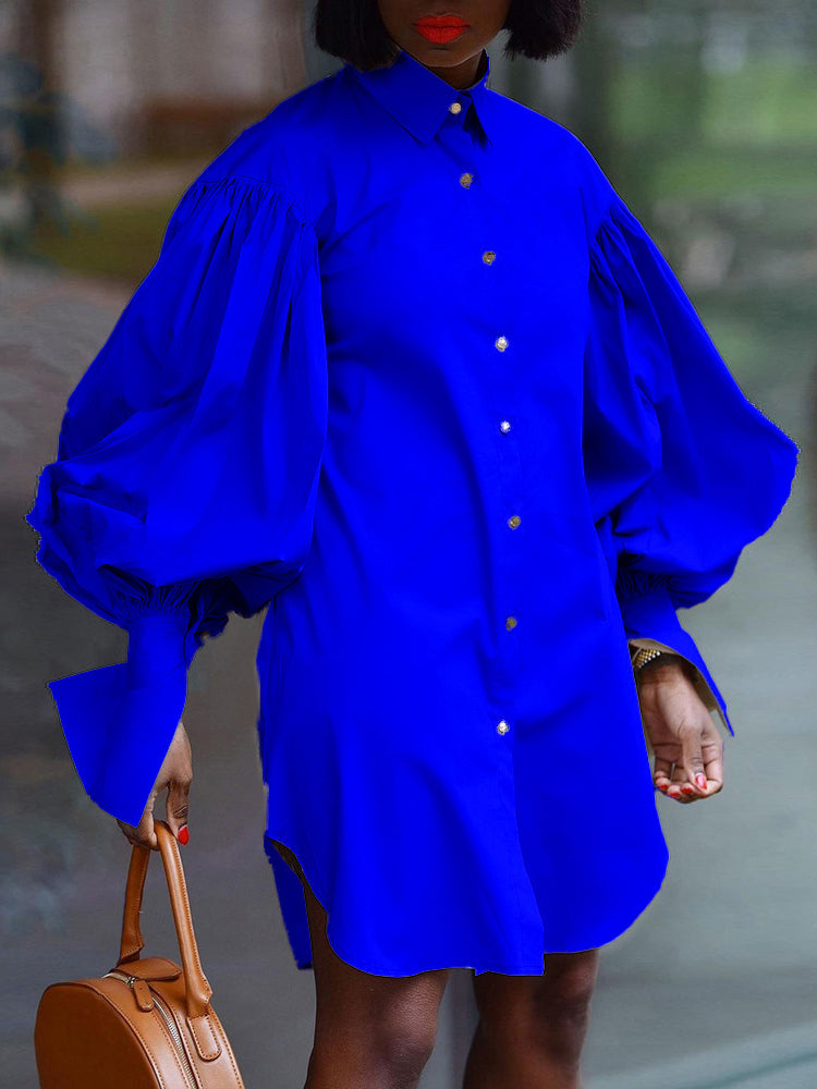 Puff Sleeve Mini Shirt Dress - View 10 | Lwiis