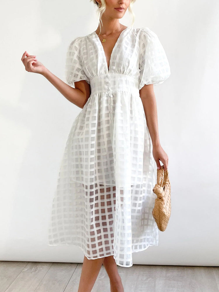 Plaid V-Neck Midi Dress - View 12 | Lwiis