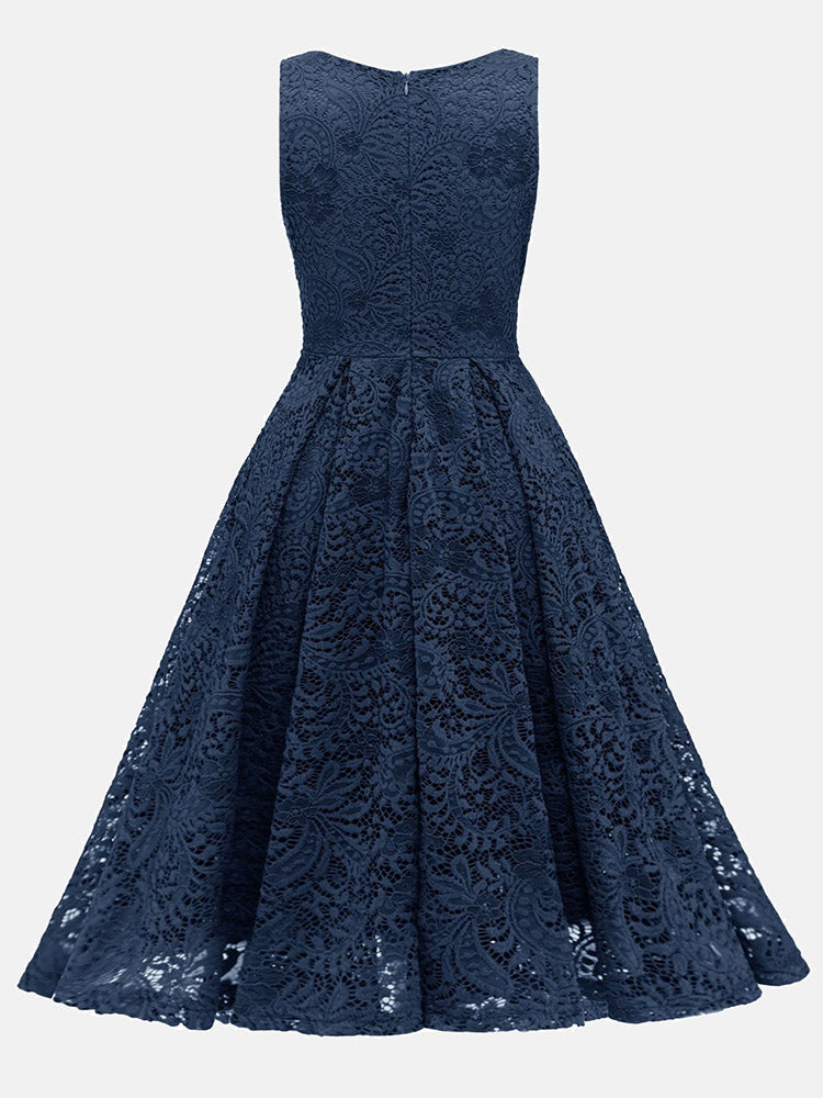 Sleeveless V-neck Lace Midi Dress - View 16 | Lwiis